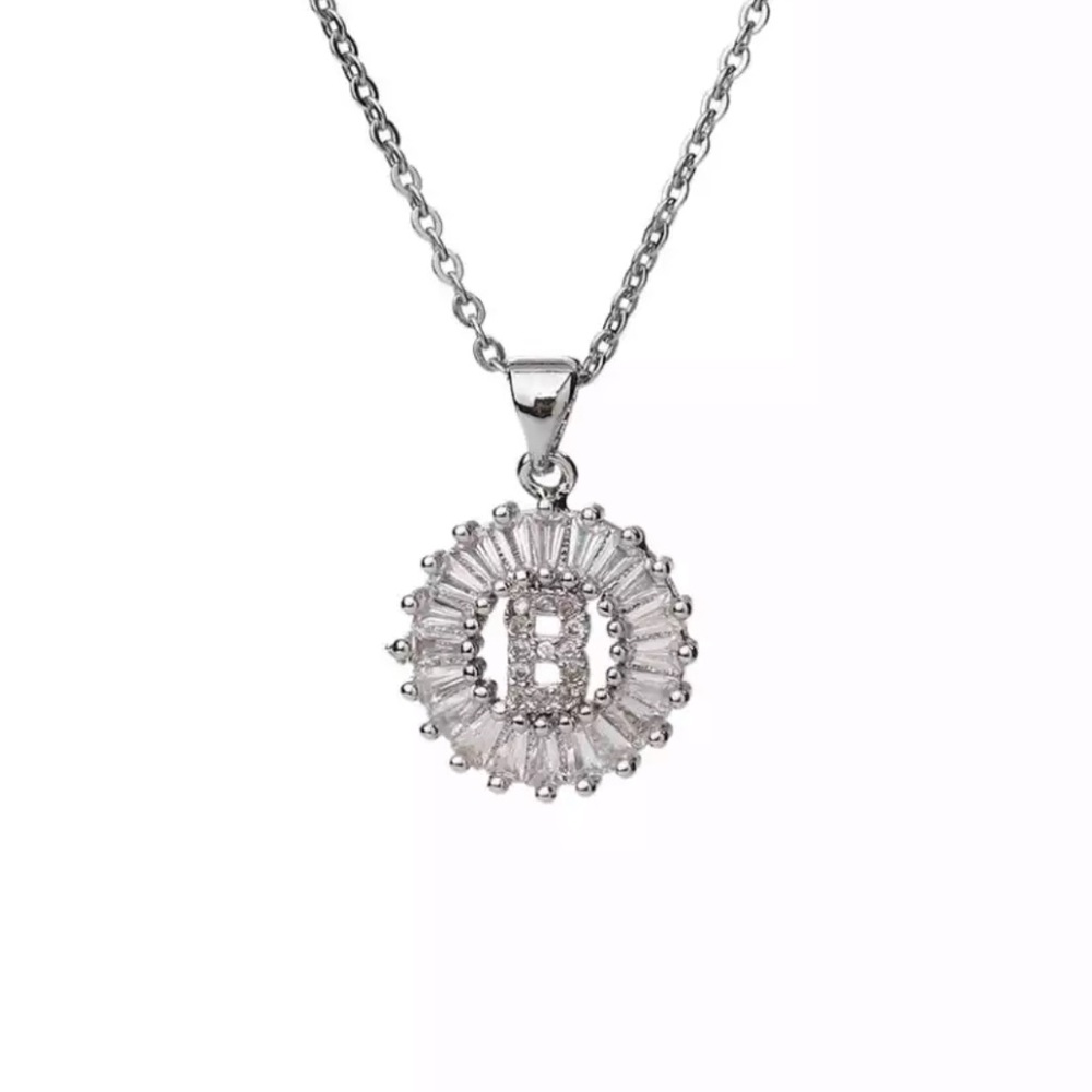 Silver Initial Crystal Pendant Necklace A-Z - Picture 7 of 7